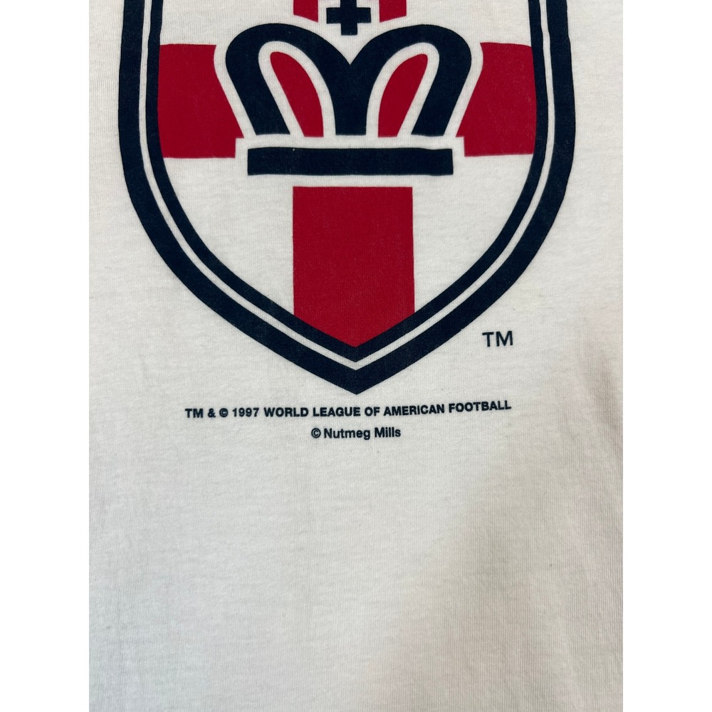 Vintage 90s London Monarchs Football T Shirt Mens XXL White Nutmeg Mills WLAF - Picture 3 of 9